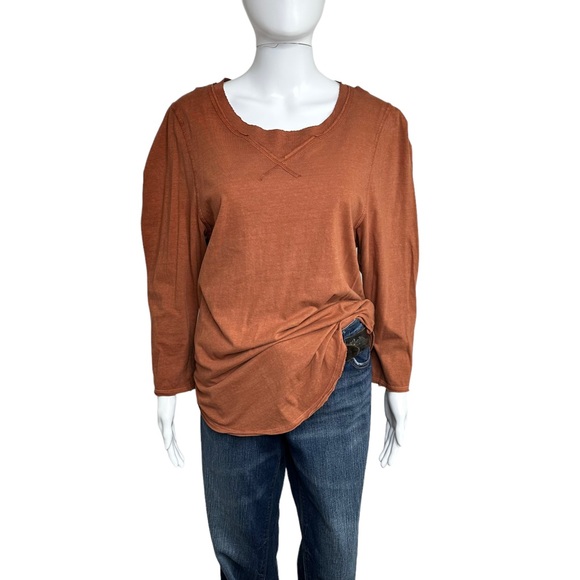 We the Free Clover Puff Shoulder Top Size XL Burnt Orange Mesa Curved Hem - Picture 8 of 13